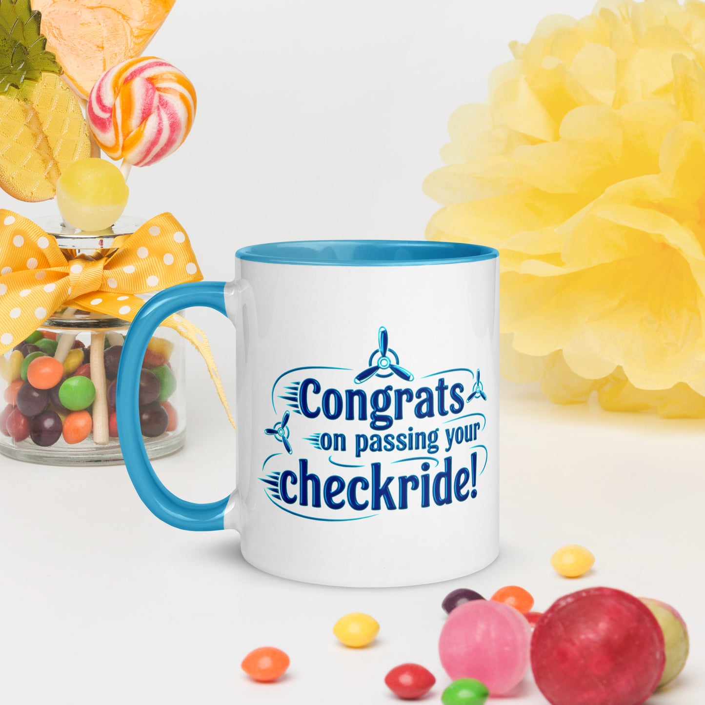 Congrats on passing your checkride! (v3. blue) mug with color inside