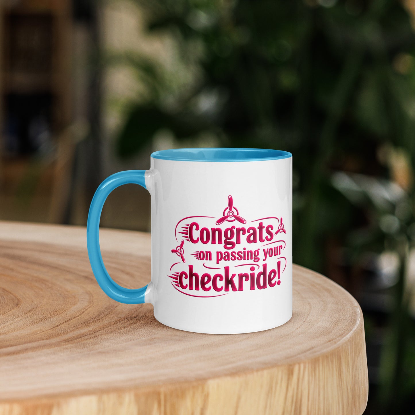 Congrats on passing your checkride! (v3. pink) mug with color inside