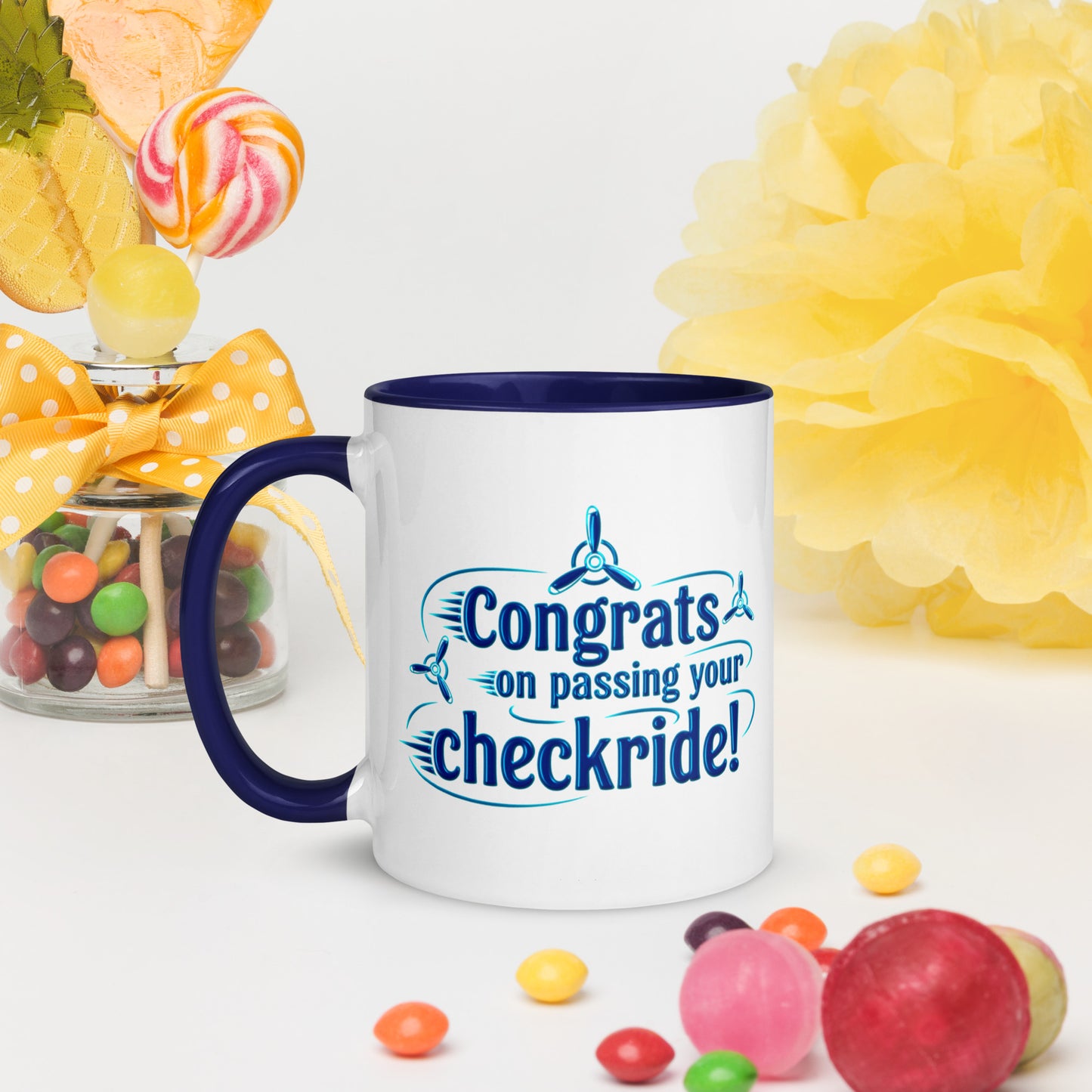 Congrats on passing your checkride! (v3. blue) mug with color inside