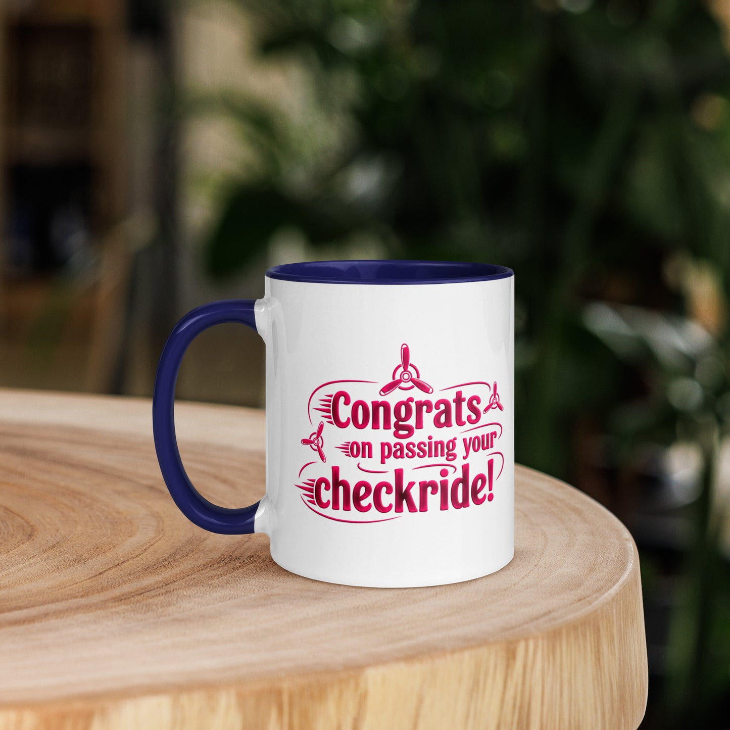 Congrats on passing your checkride! (v3. pink) mug with color inside