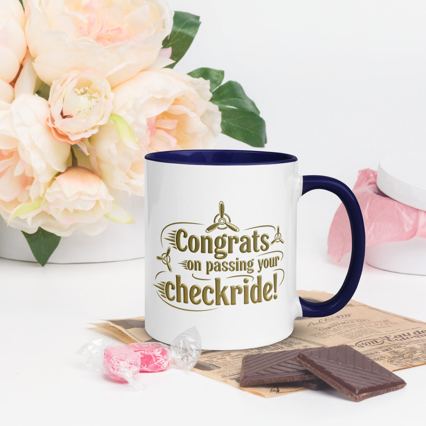 Congrats on passing your checkride! (v3. gold) mug with color inside