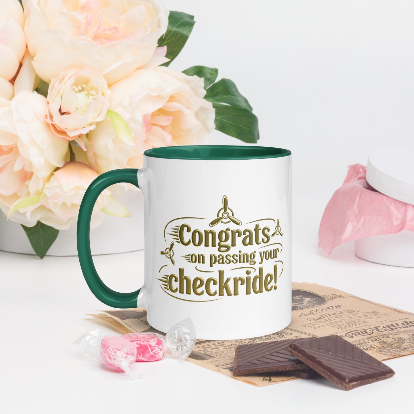 Congrats on passing your checkride! (v3. gold) mug with color inside