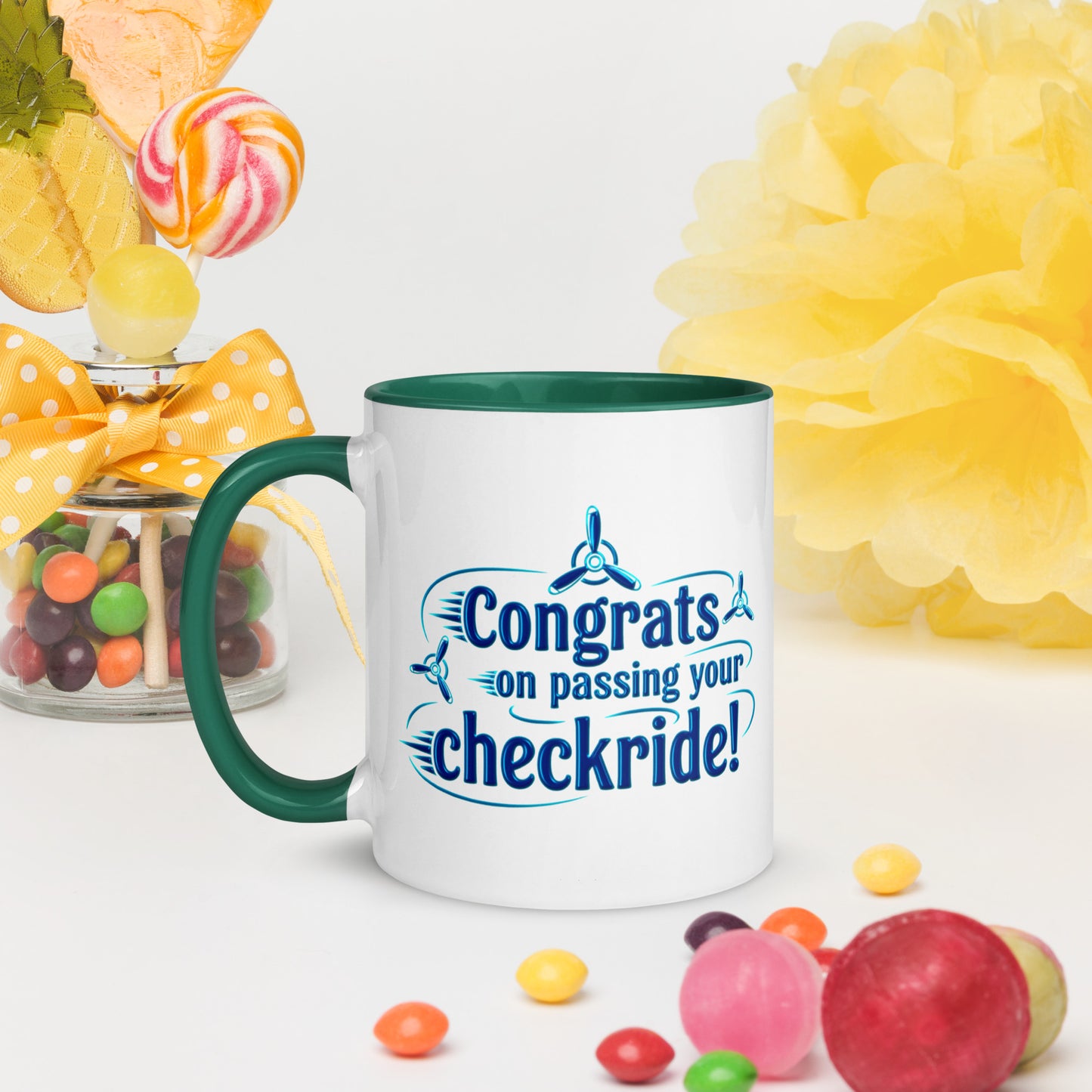 Congrats on passing your checkride! (v3. blue) mug with color inside