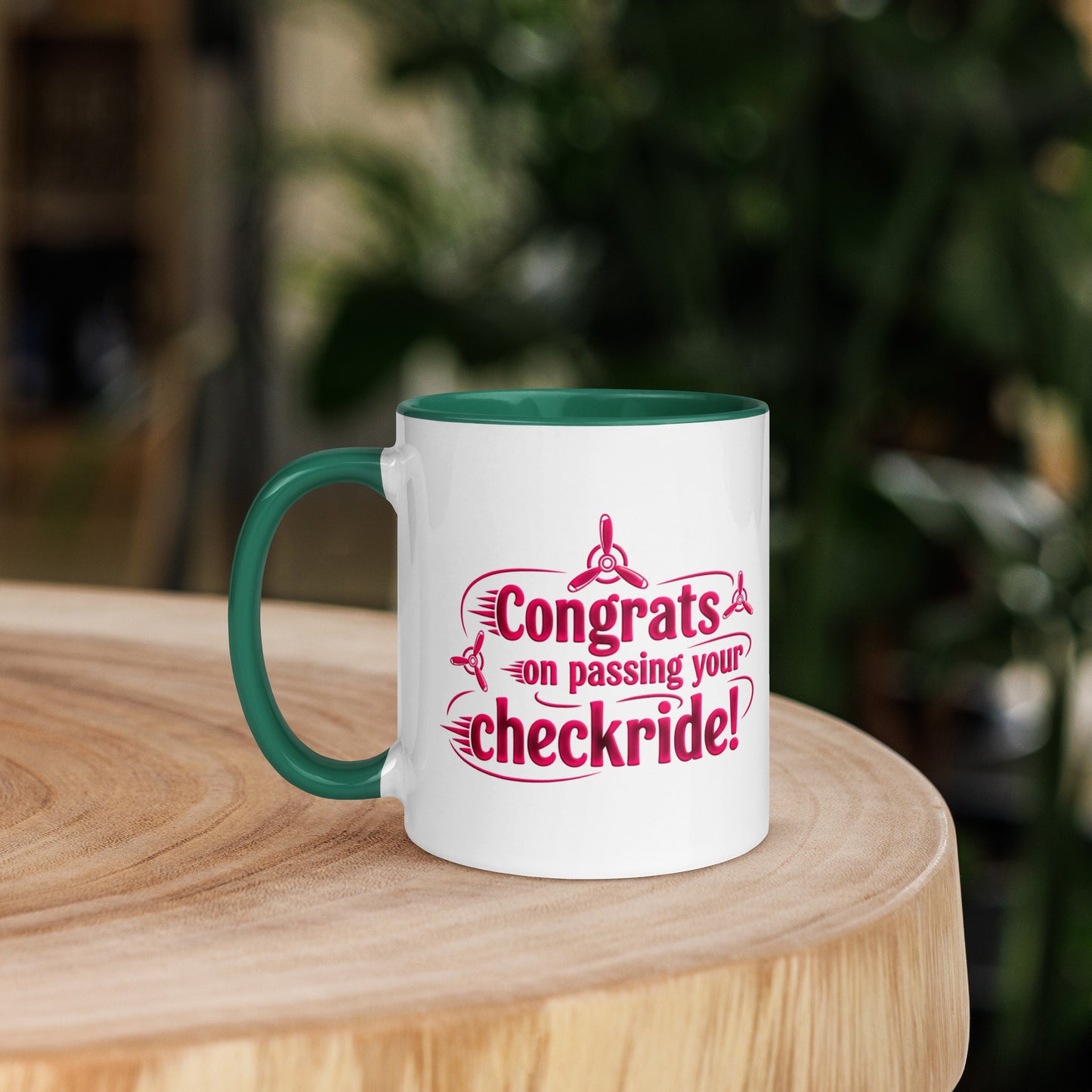 Congrats on passing your checkride! (v3. pink) mug with color inside