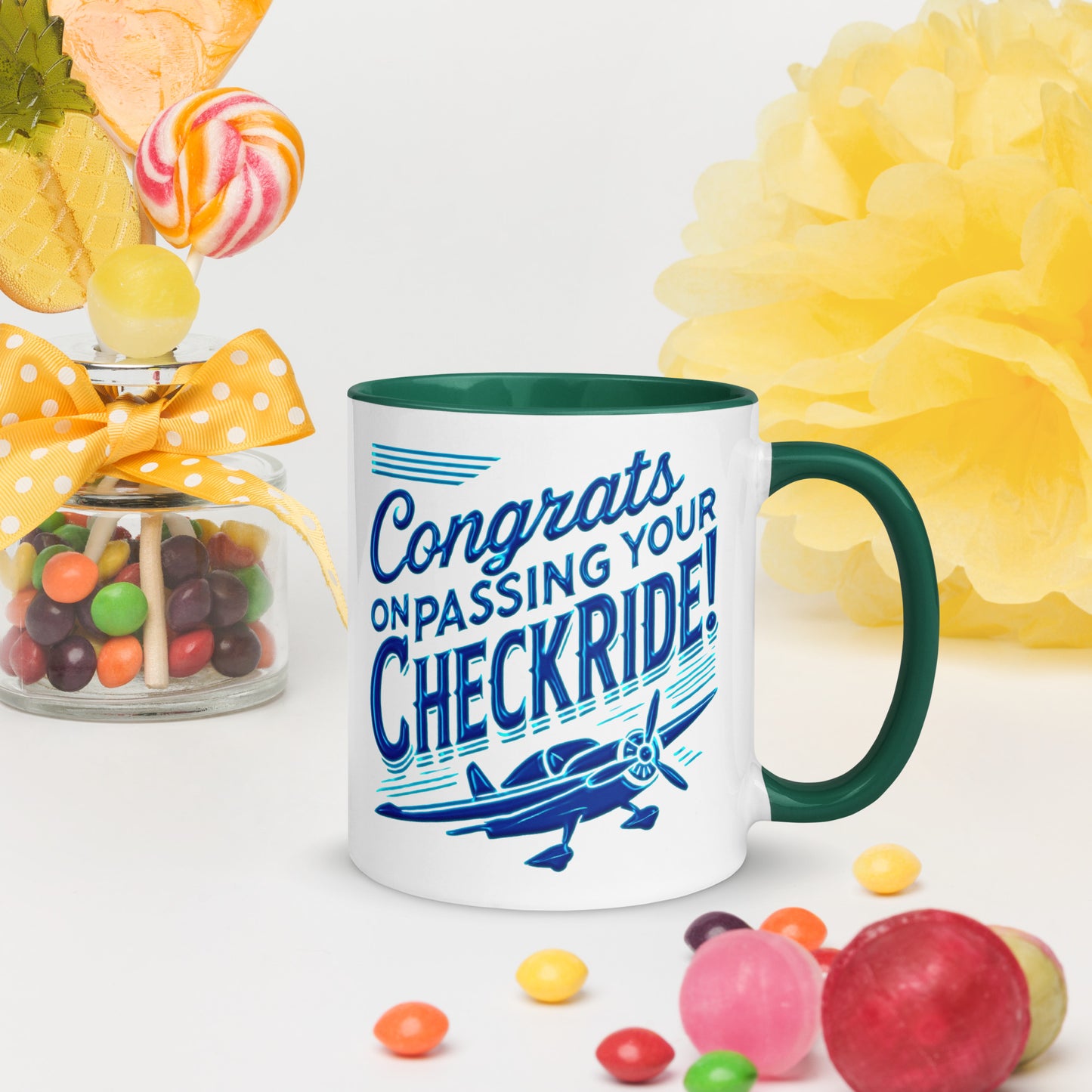 Congrats on passing your checkride! (v1. blue) mug with color inside