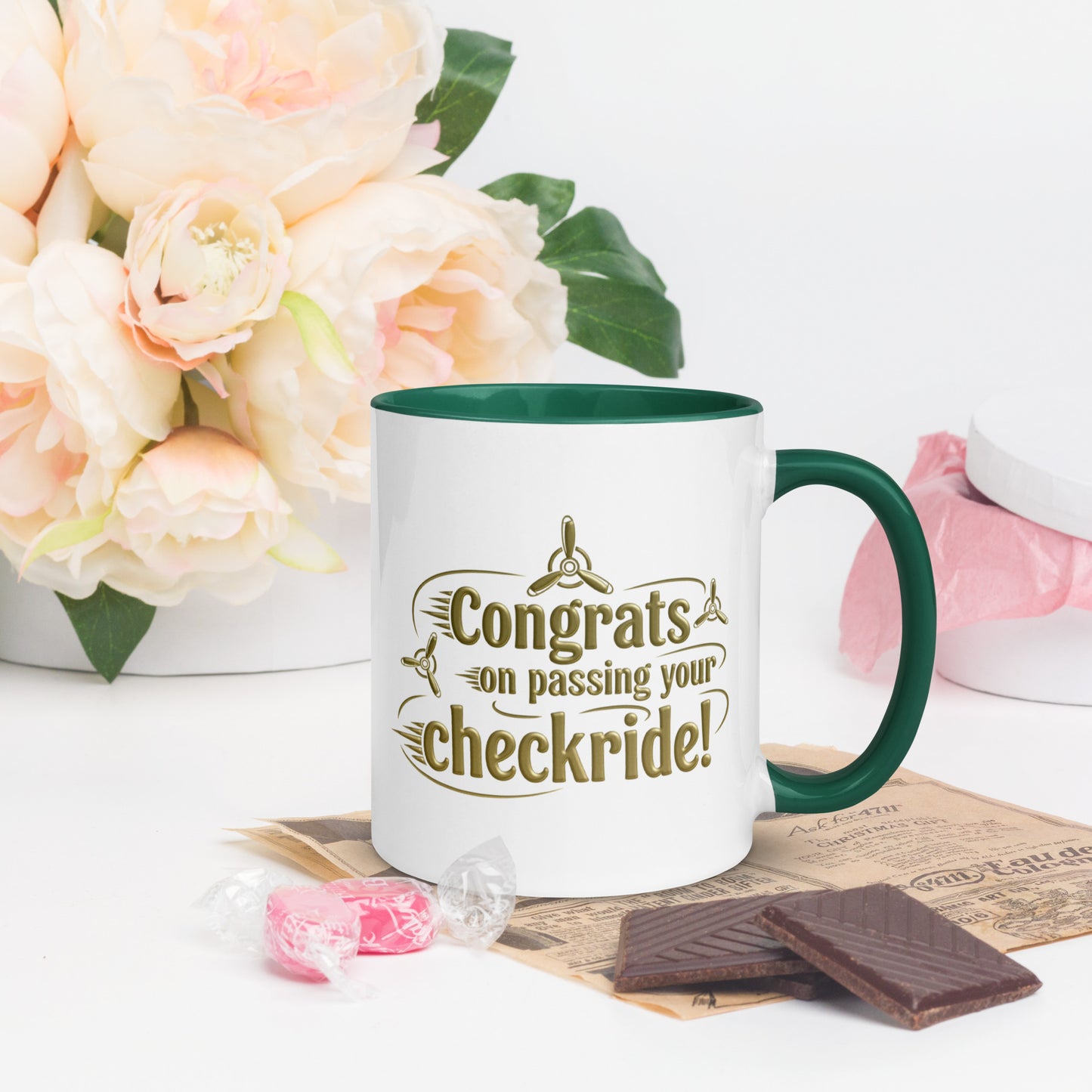 Congrats on passing your checkride! (v3. gold) mug with color inside