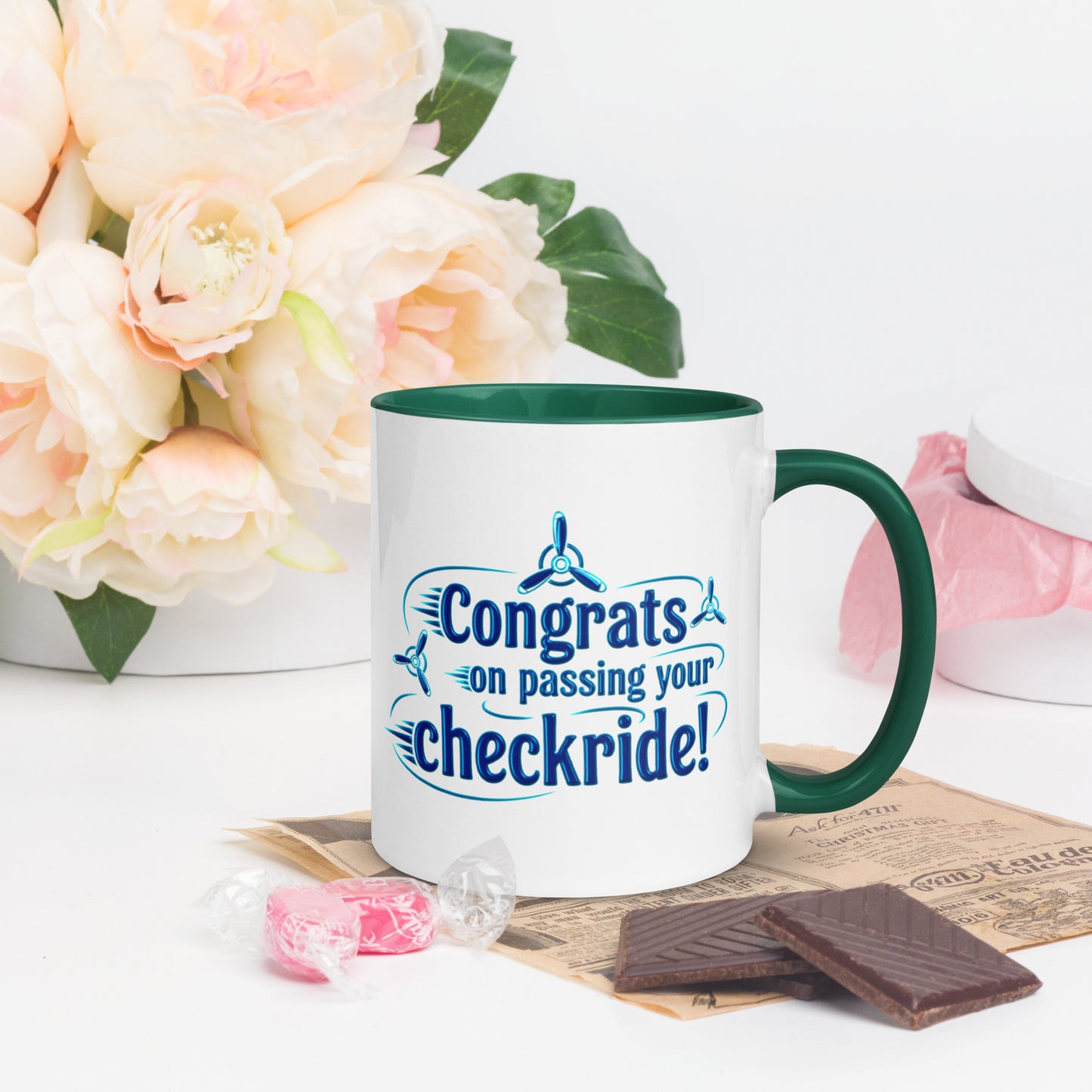 Congrats on passing your checkride! (v3. blue) mug with color inside