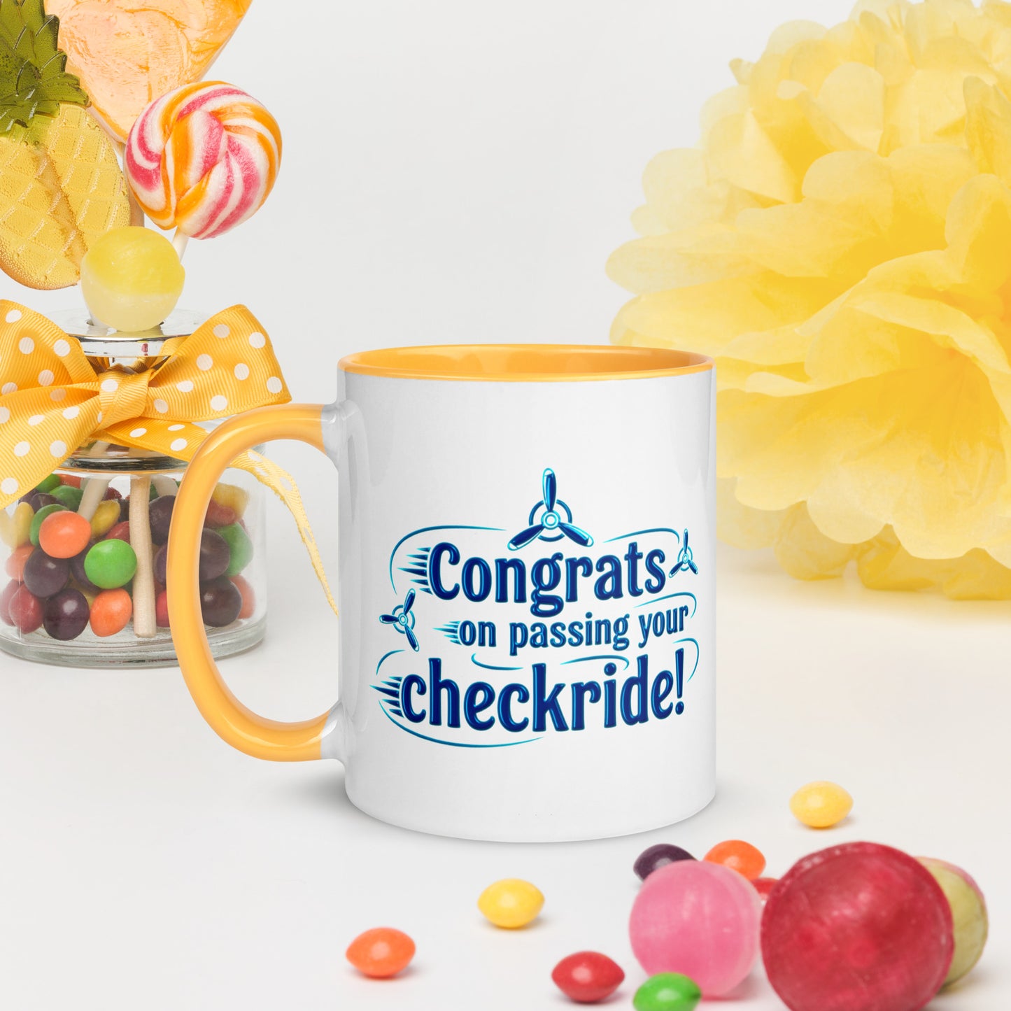 Congrats on passing your checkride! (v3. blue) mug with color inside