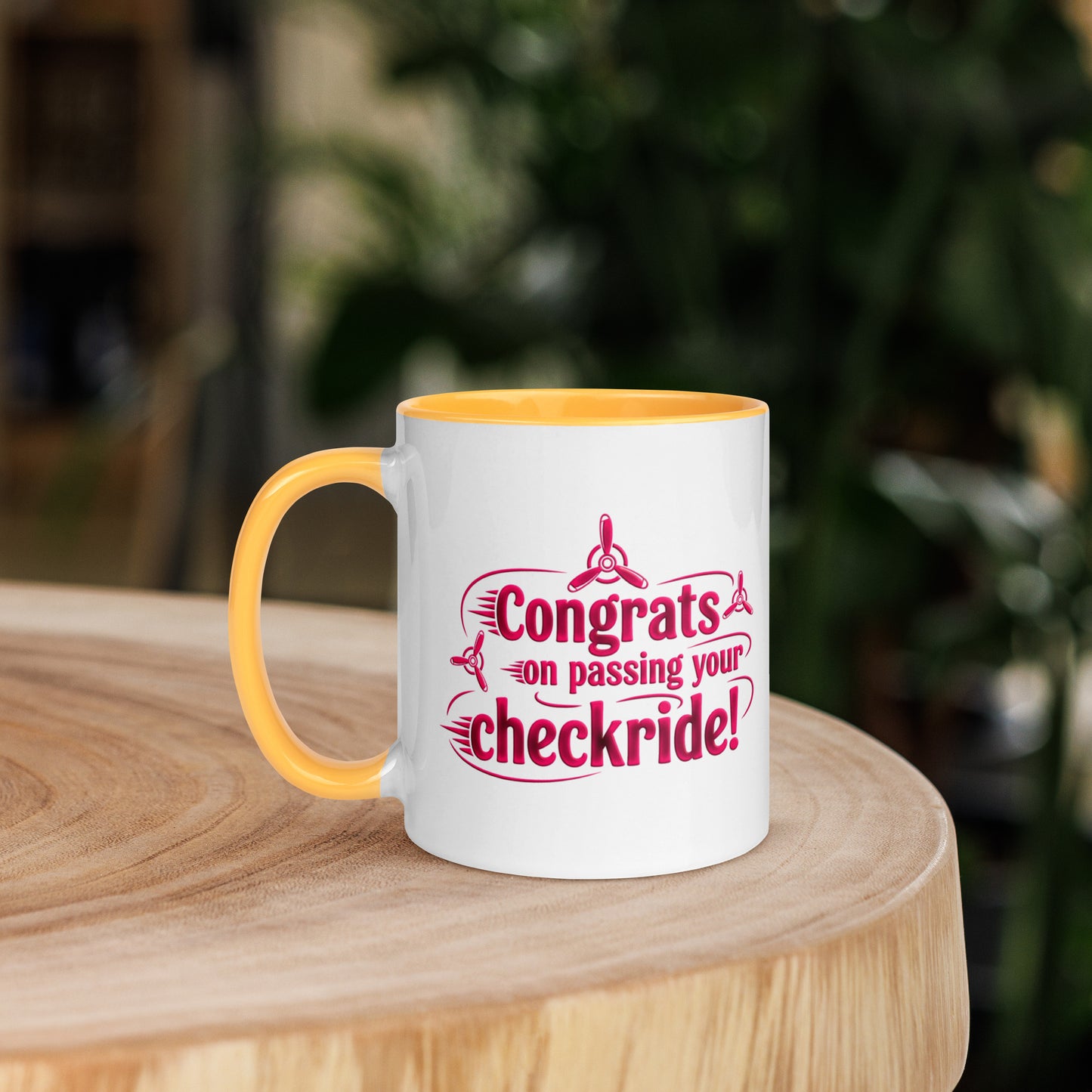 Congrats on passing your checkride! (v3. pink) mug with color inside