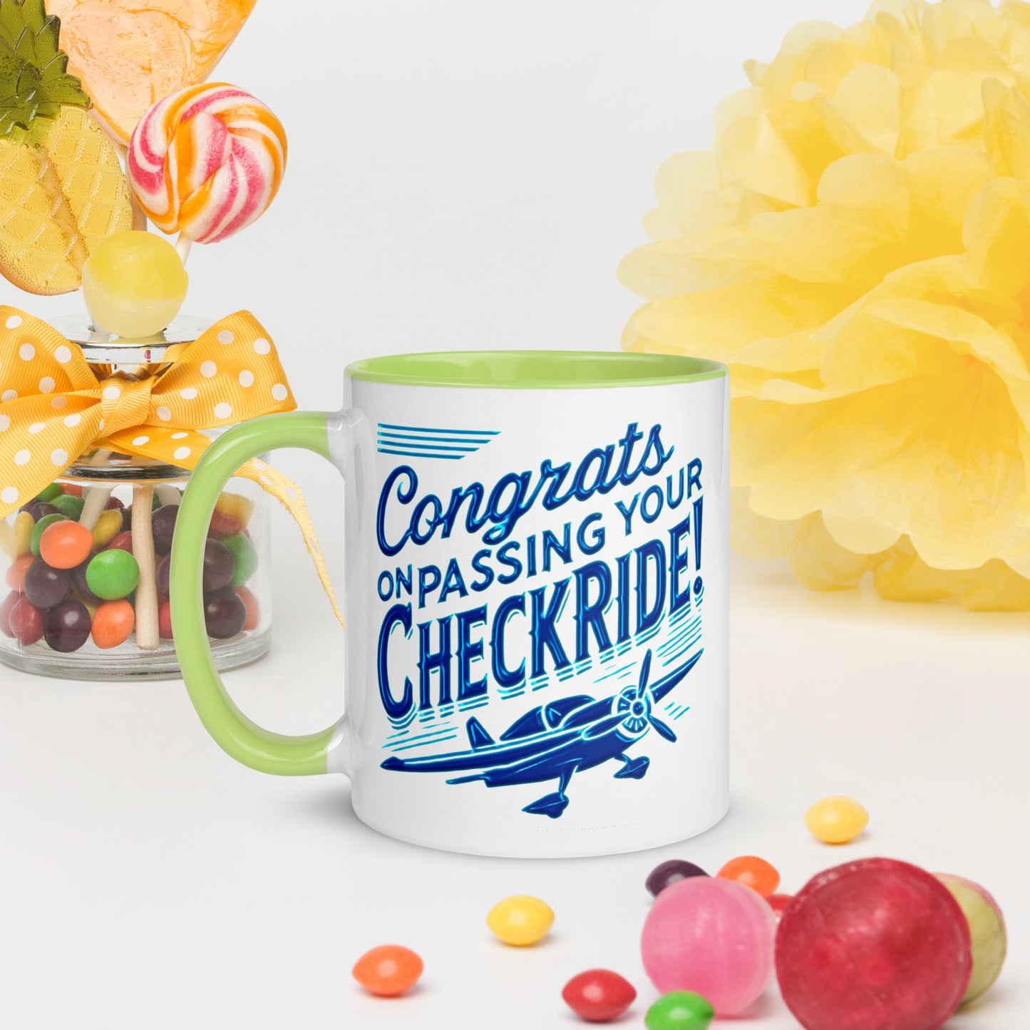 Congrats on passing your checkride! (v1. blue) mug with color inside