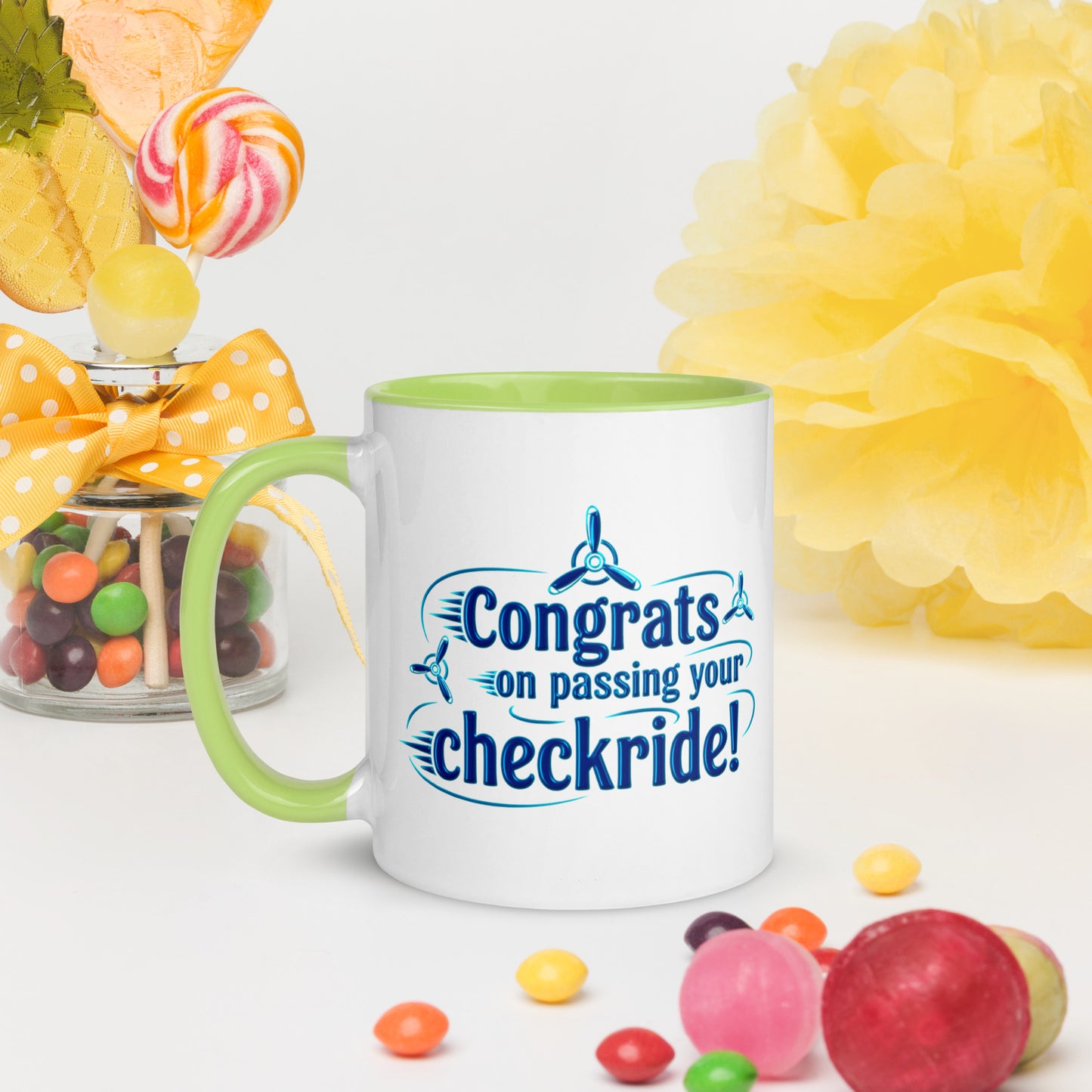 Congrats on passing your checkride! (v3. blue) mug with color inside