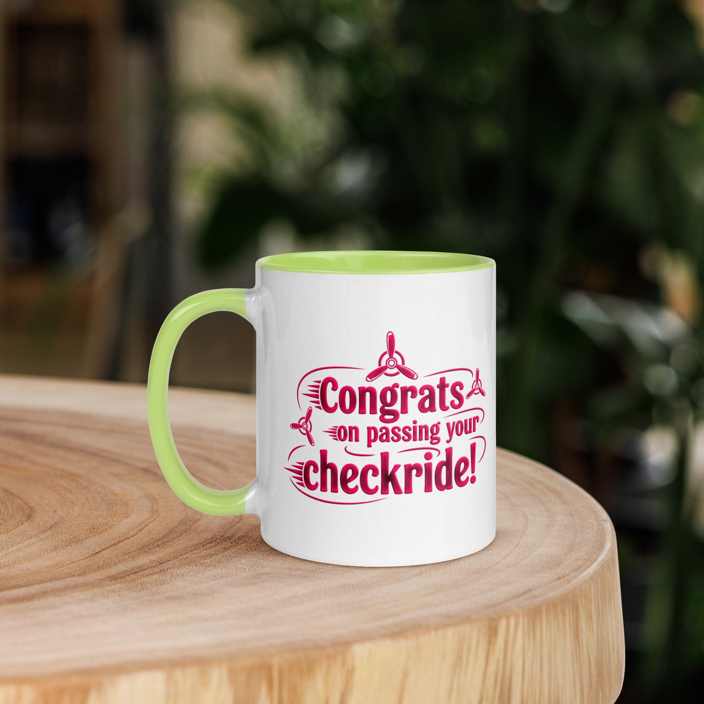 Congrats on passing your checkride! (v3. pink) mug with color inside