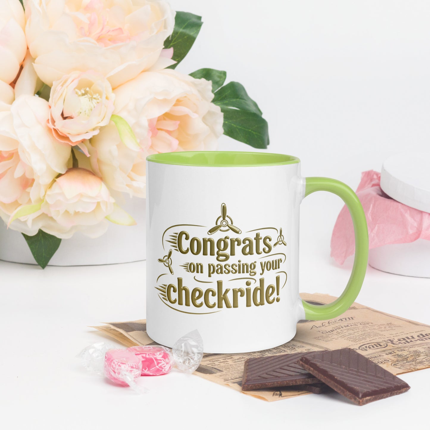 Congrats on passing your checkride! (v3. gold) mug with color inside