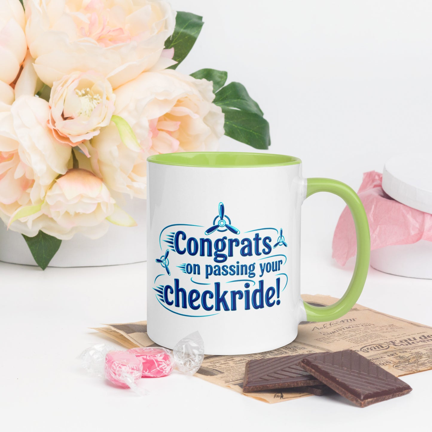Congrats on passing your checkride! (v3. blue) mug with color inside
