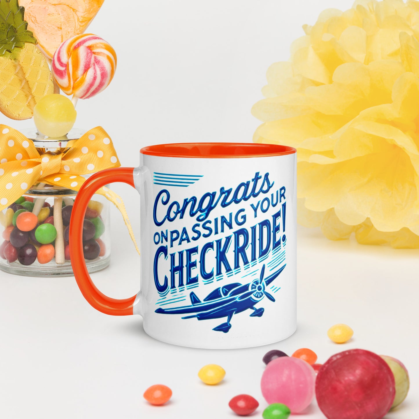 Congrats on passing your checkride! (v1. blue) mug with color inside
