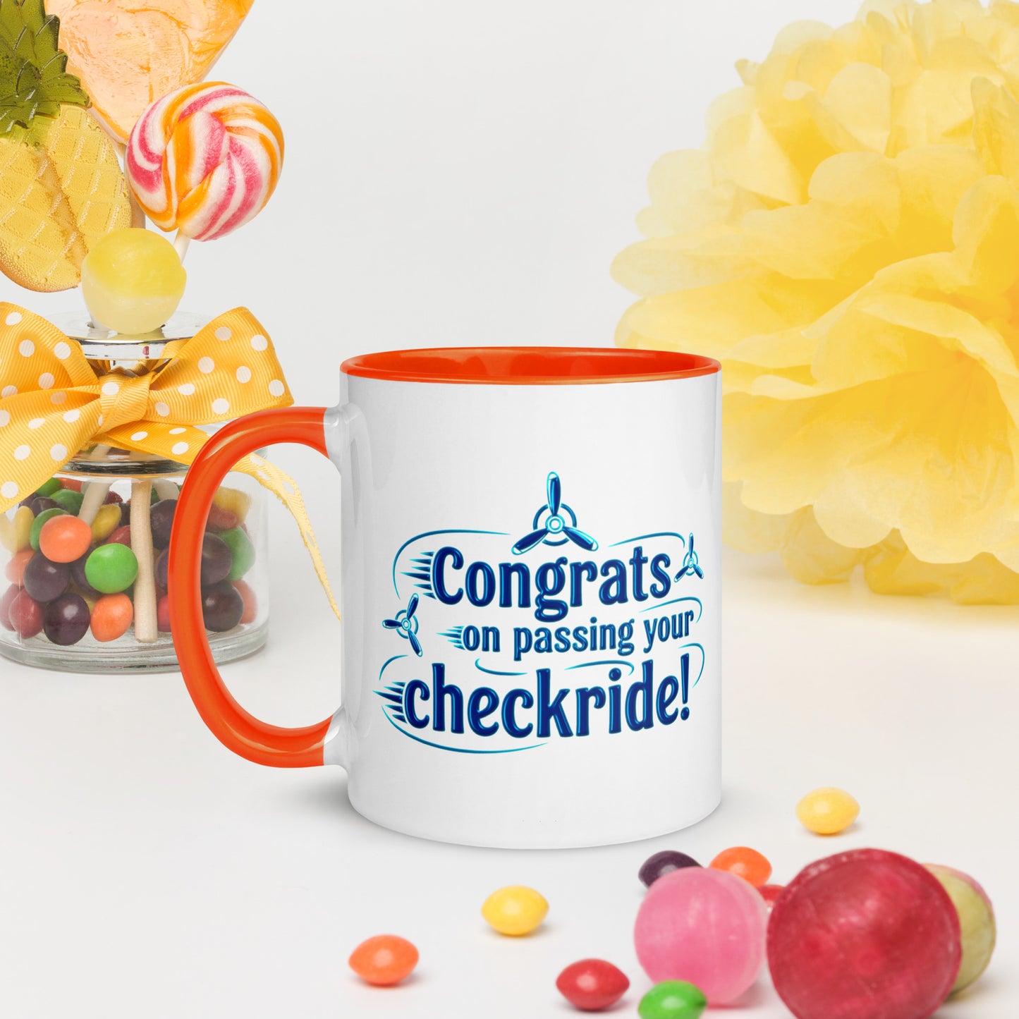 Congrats on passing your checkride! (v3. blue) mug with color inside
