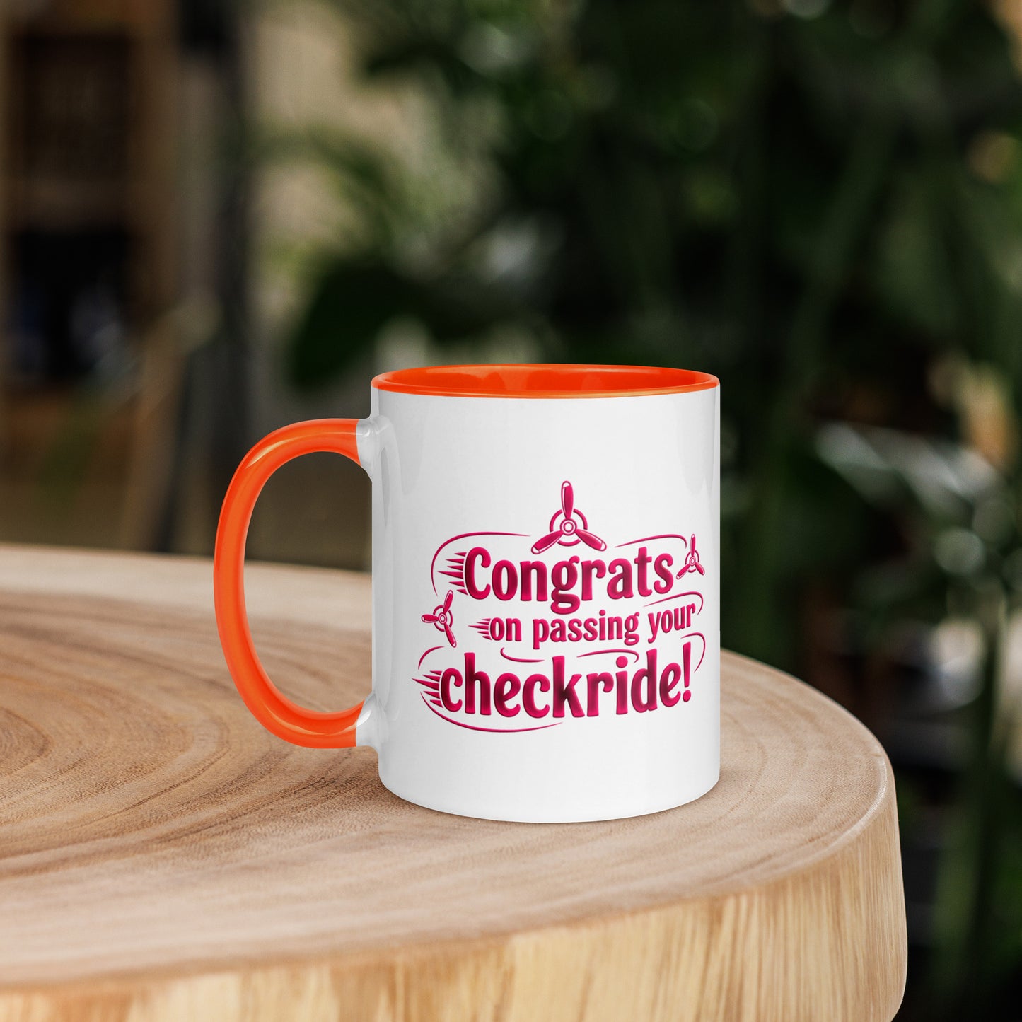 Congrats on passing your checkride! (v3. pink) mug with color inside