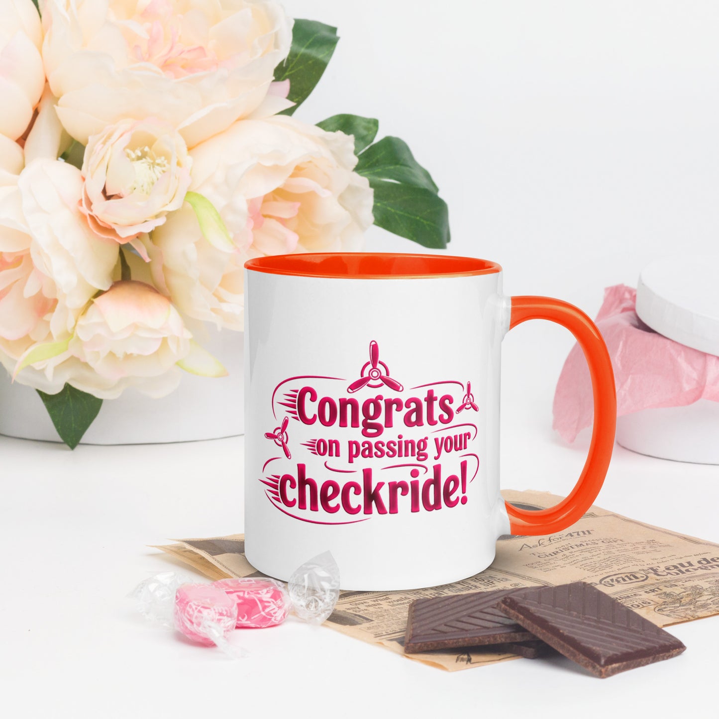 Congrats on passing your checkride! (v3. pink) mug with color inside