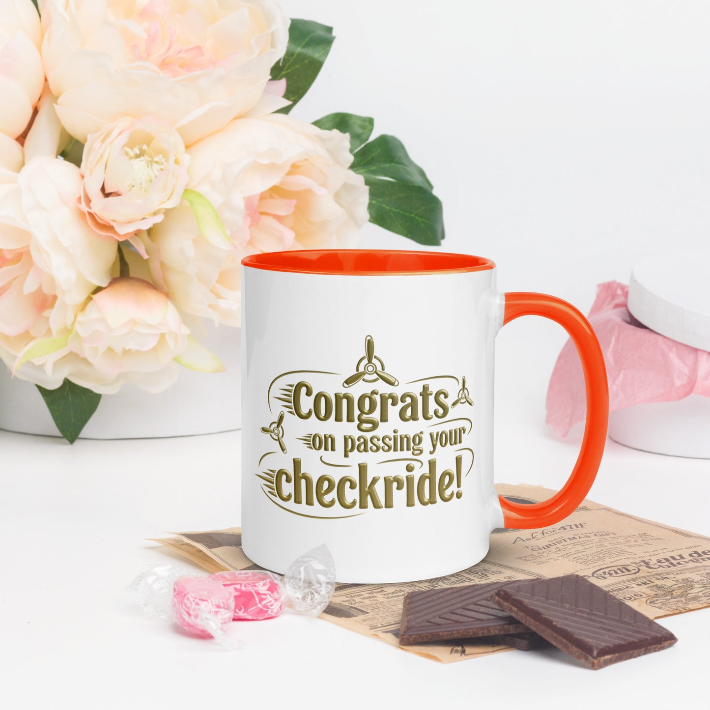 Congrats on passing your checkride! (v3. gold) mug with color inside