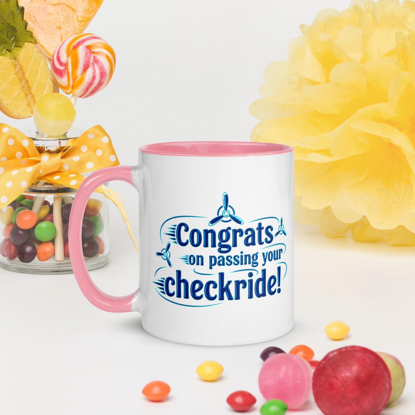 Congrats on passing your checkride! (v3. blue) mug with color inside