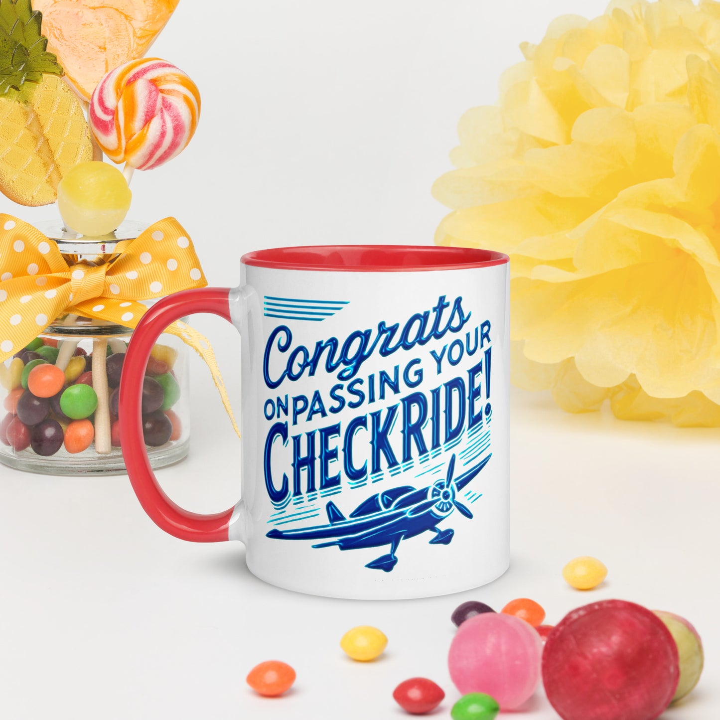 Congrats on passing your checkride! (v1. blue) mug with color inside