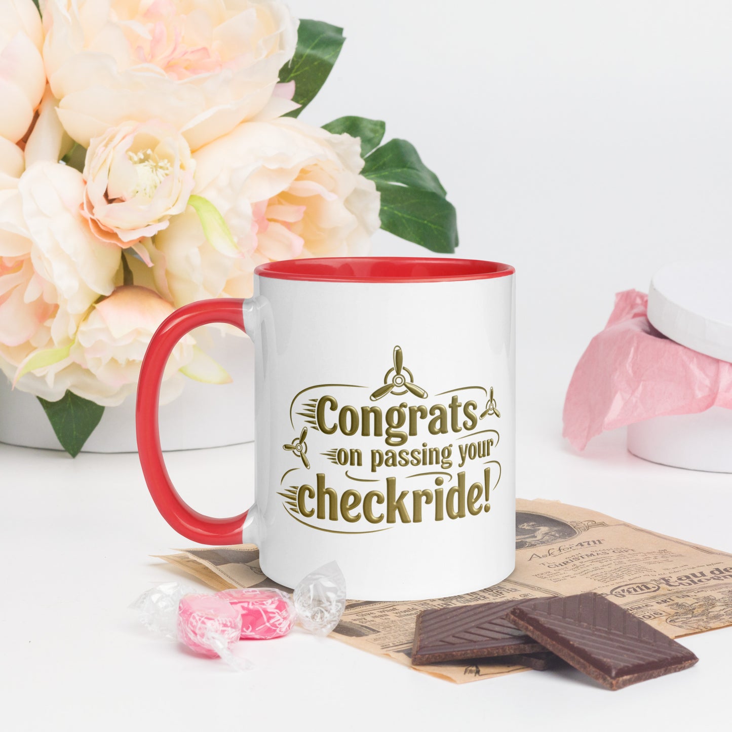 Congrats on passing your checkride! (v3. gold) mug with color inside