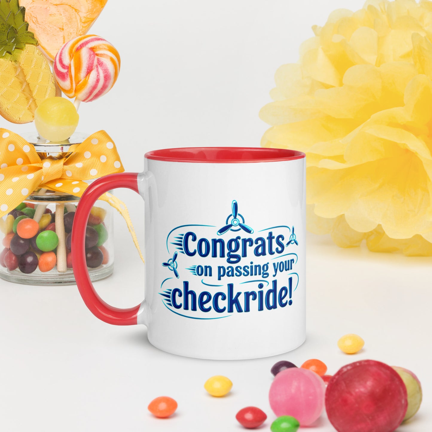 Congrats on passing your checkride! (v3. blue) mug with color inside