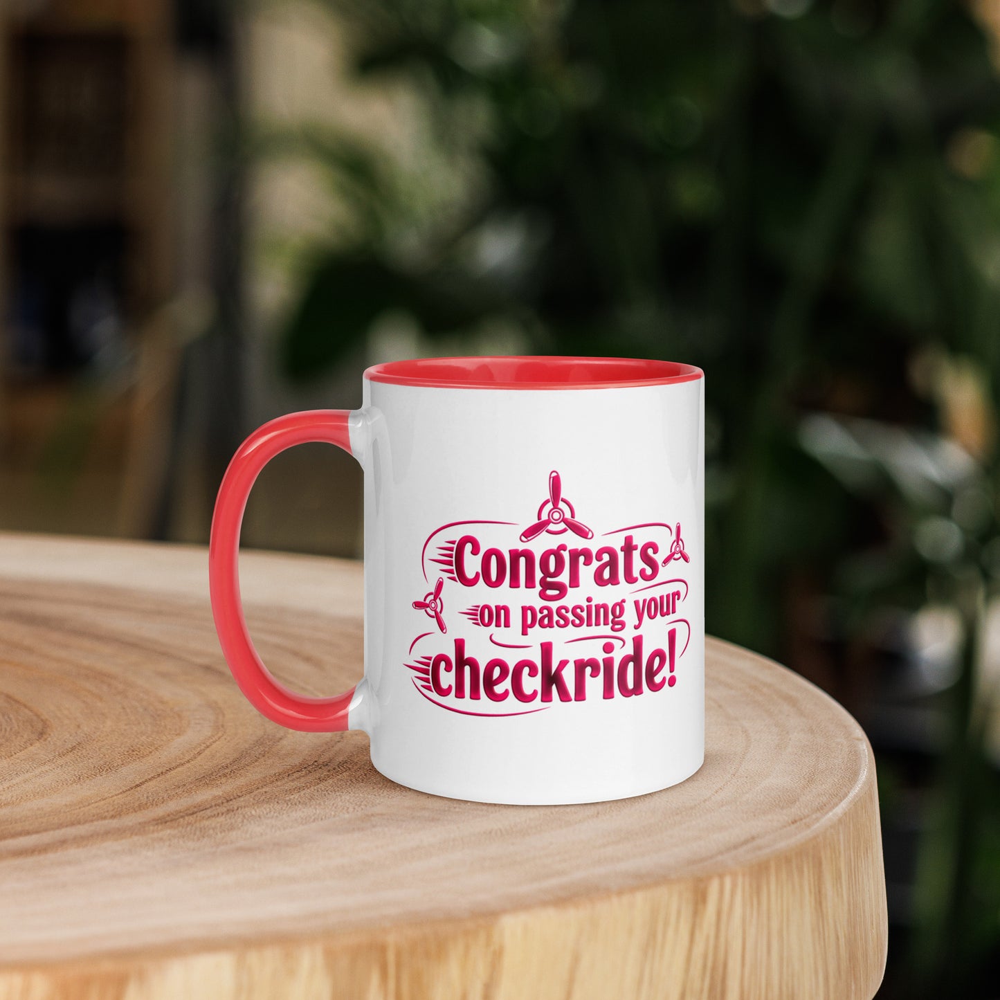 Congrats on passing your checkride! (v3. pink) mug with color inside