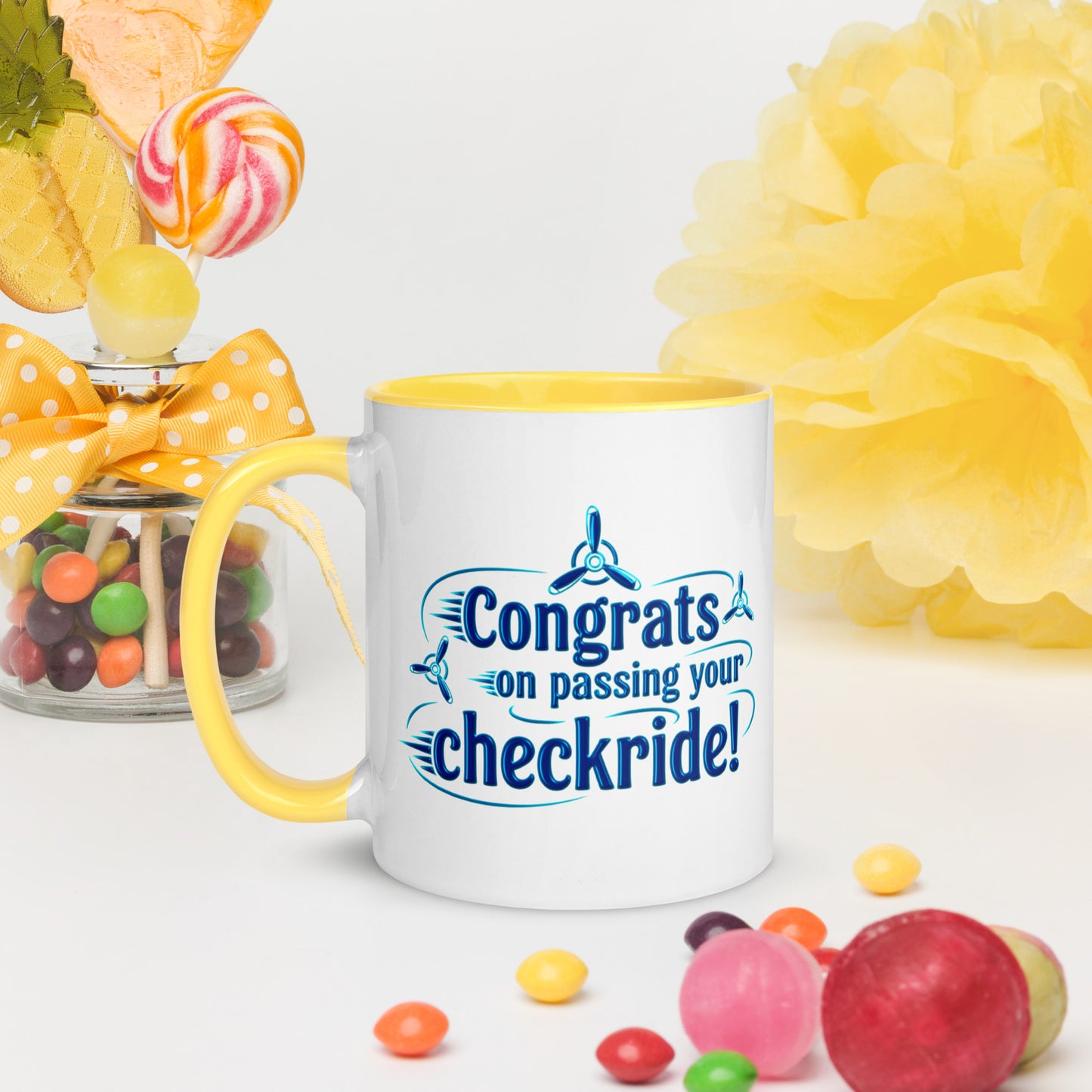 Congrats on passing your checkride! (v3. blue) mug with color inside
