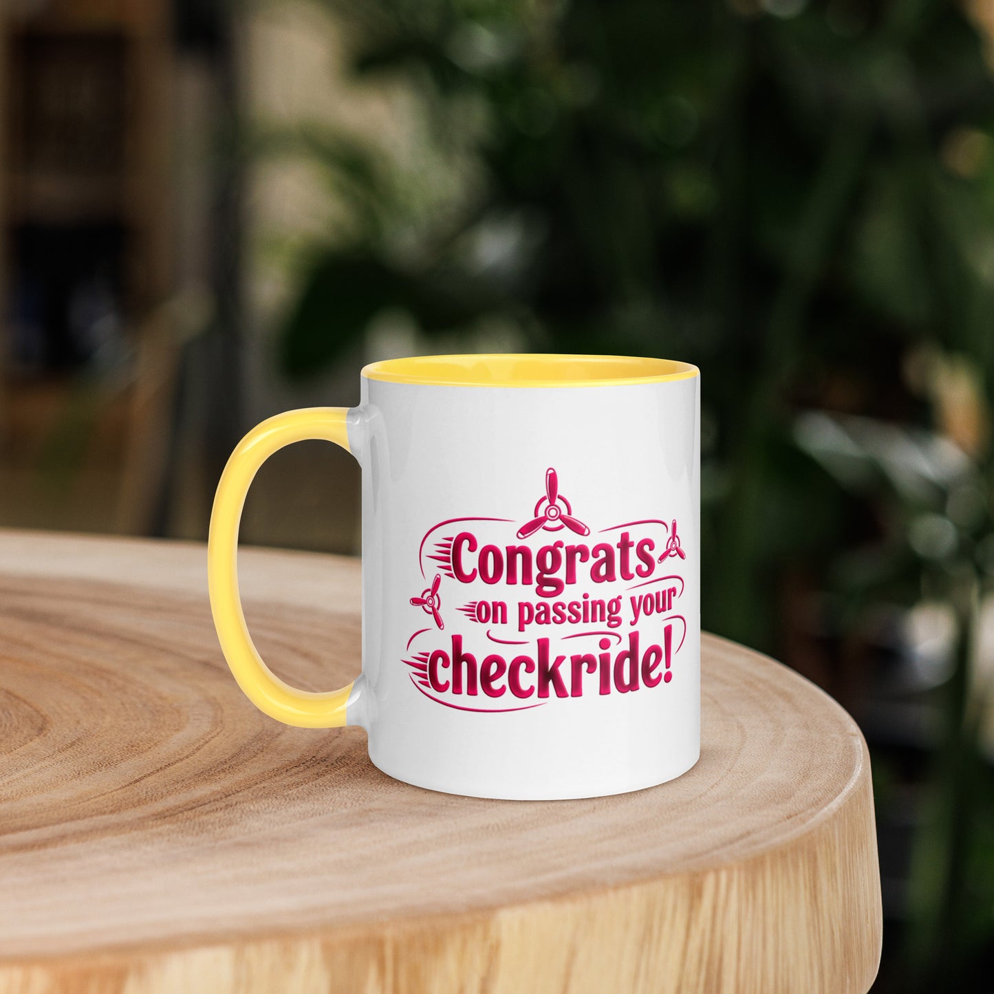 Congrats on passing your checkride! (v3. pink) mug with color inside