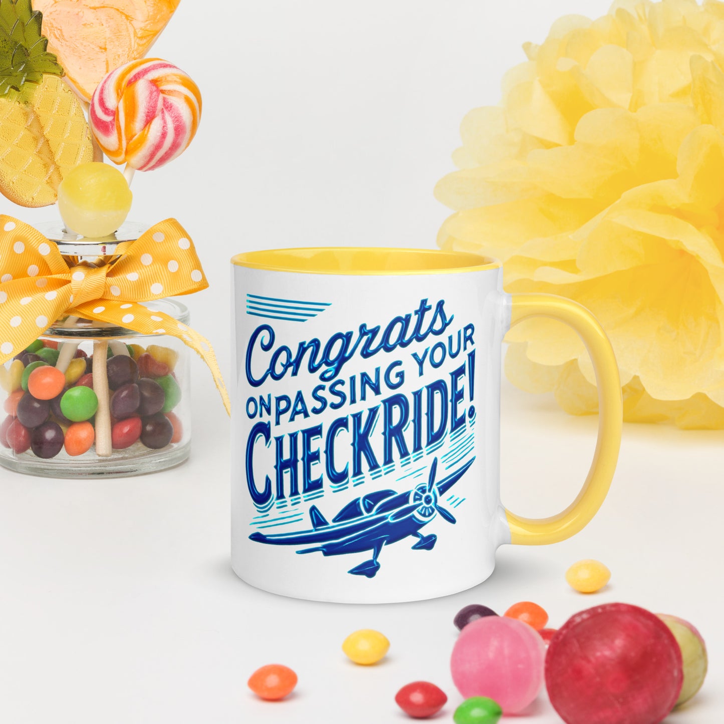 Congrats on passing your checkride! (v1. blue) mug with color inside