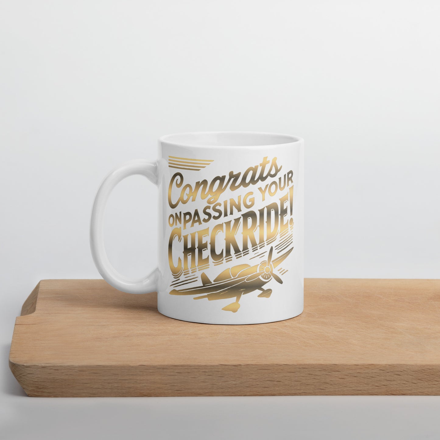 Congrats on passing your checkride! (v1. gold) mug