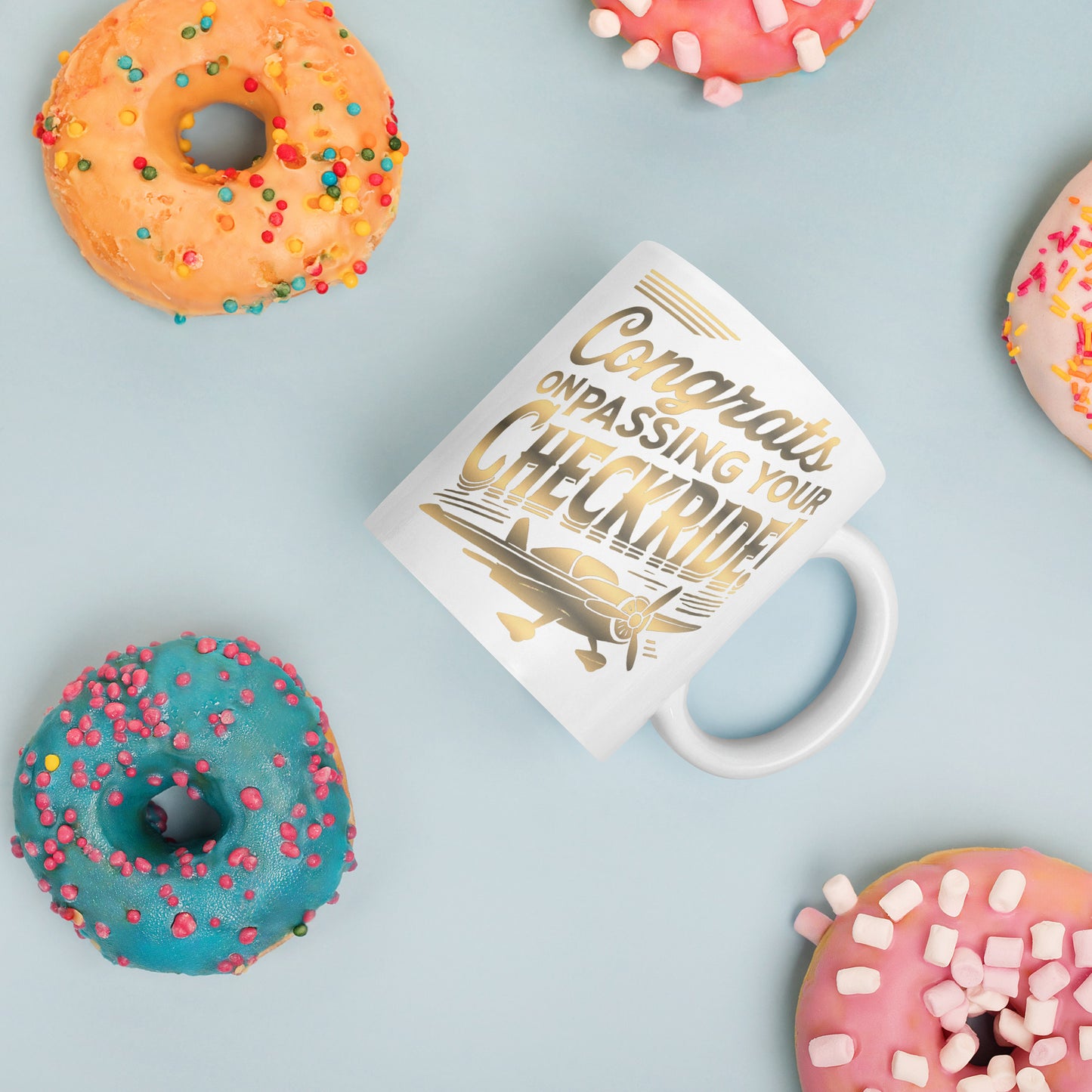 Congrats on passing your checkride! (v1. gold) mug