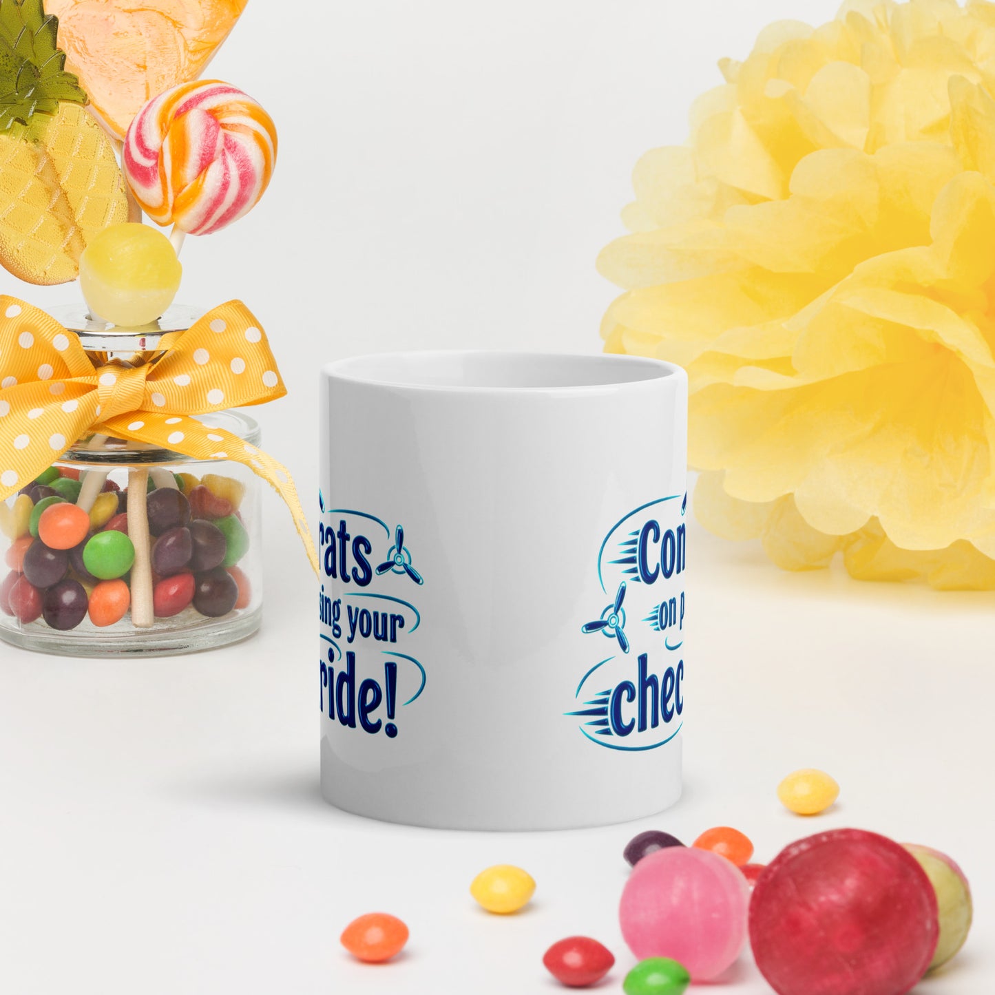 Congrats on passing your checkride! (v3. blue) mug
