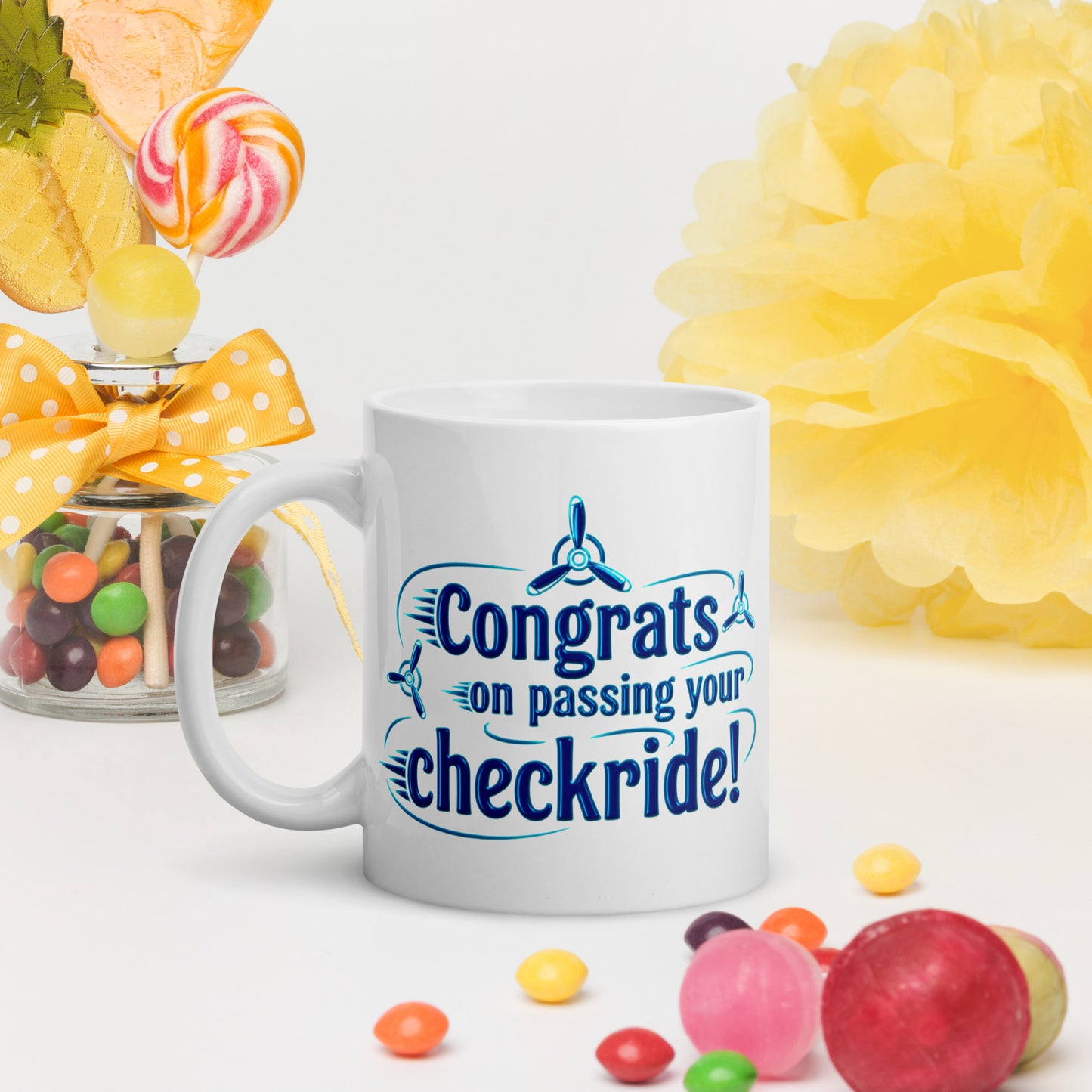 Congrats on passing your checkride! (v3. blue) mug