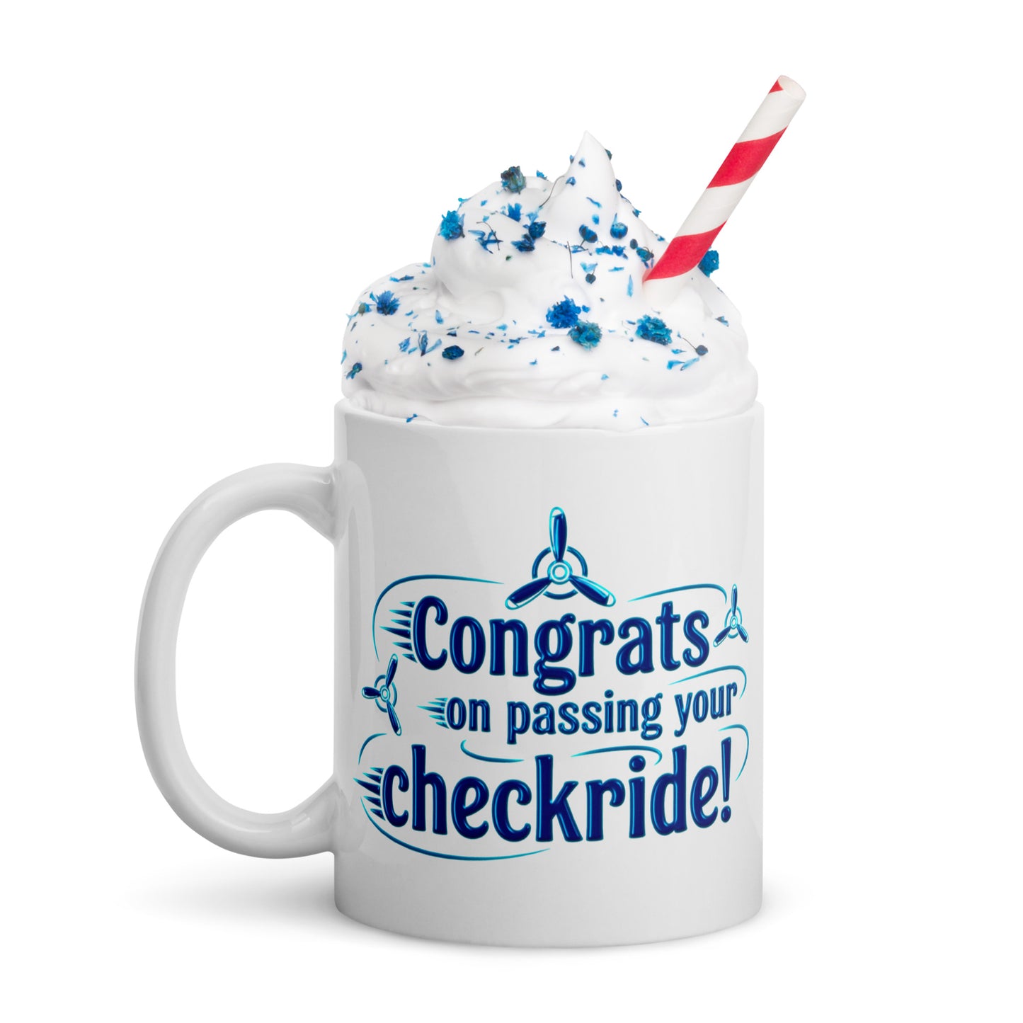 Congrats on passing your checkride! (v3. blue) mug