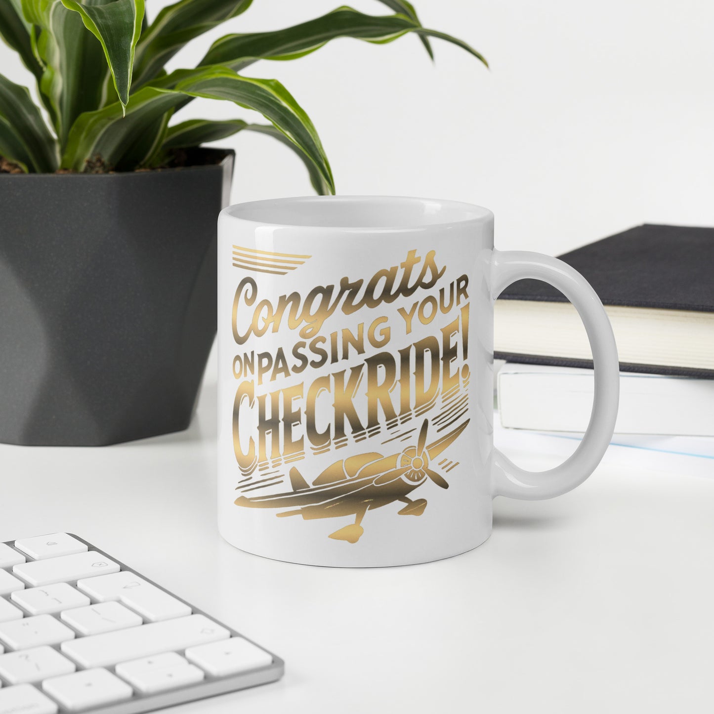 Congrats on passing your checkride! (v1. gold) mug