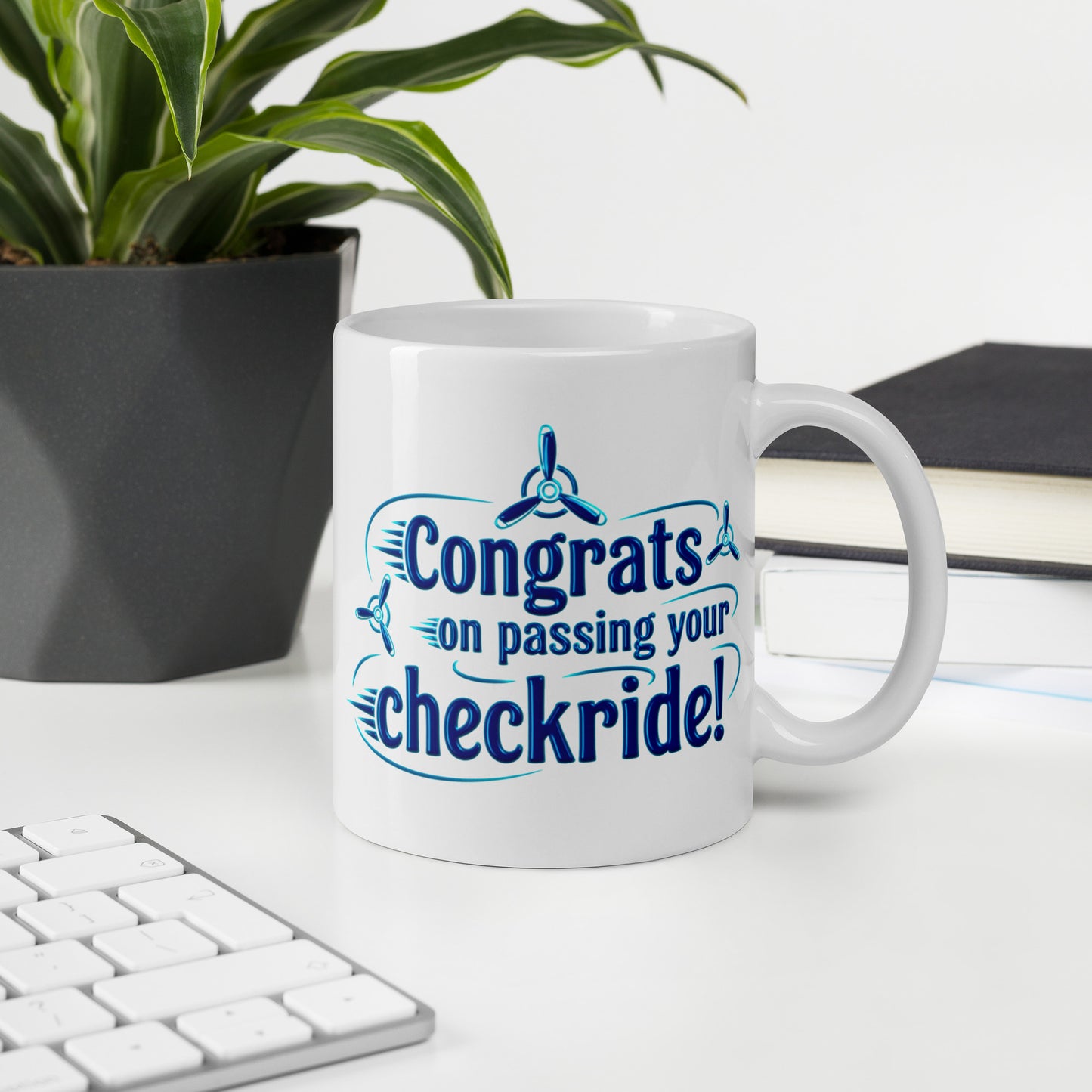 Congrats on passing your checkride! (v3. blue) mug