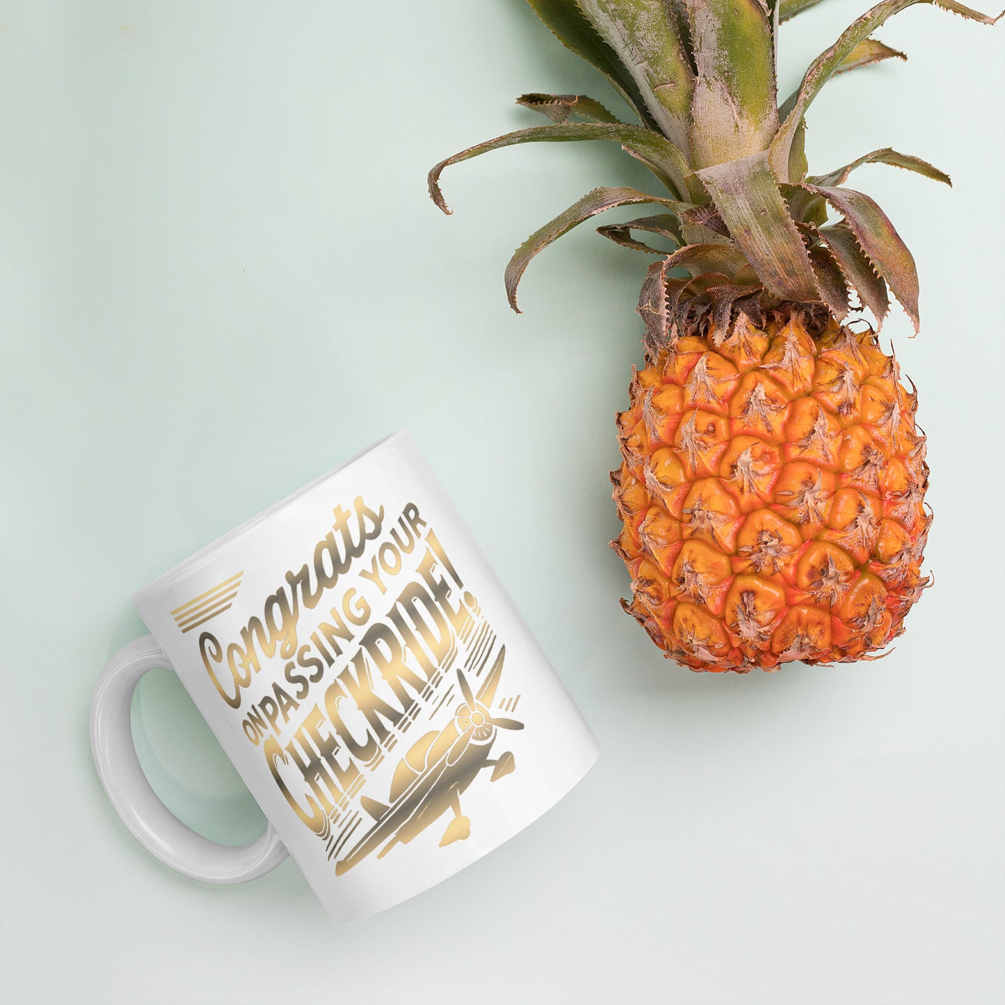 Congrats on passing your checkride! (v1. gold) mug