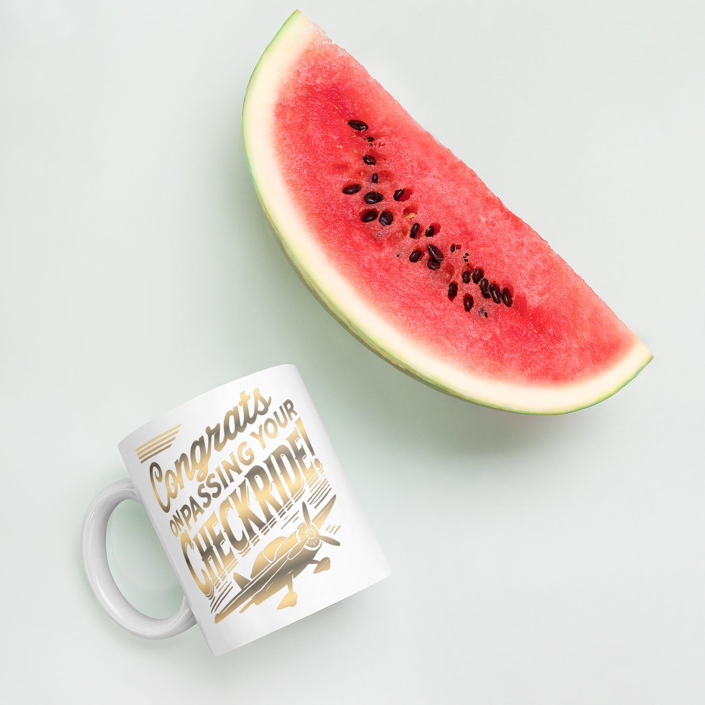 Congrats on passing your checkride! (v1. gold) mug