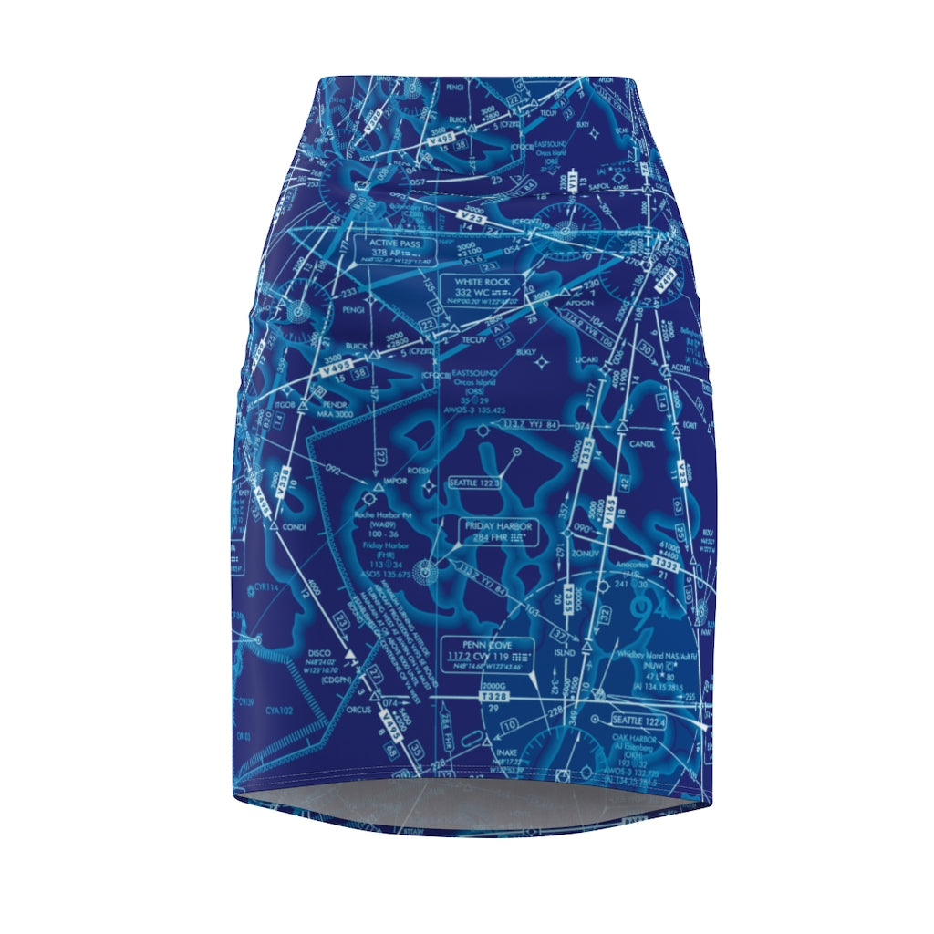 Enroute Low Altitude Chart - women's pencil skirt (blue)