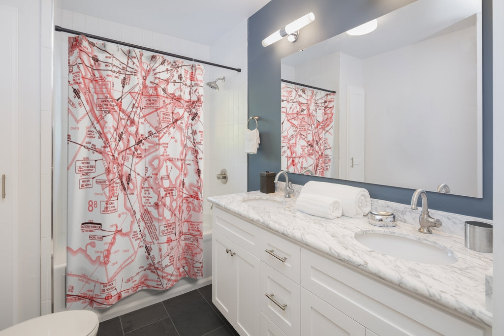 Aeronautical Chart shower curtain (ELUS1/red&white)