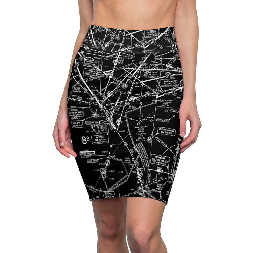 Enroute Low Altitude Chart - women's pencil skirt (black)