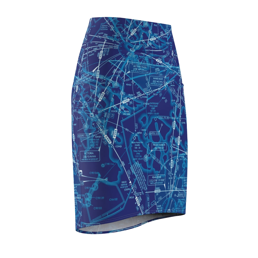 Enroute Low Altitude Chart - women's pencil skirt (blue)