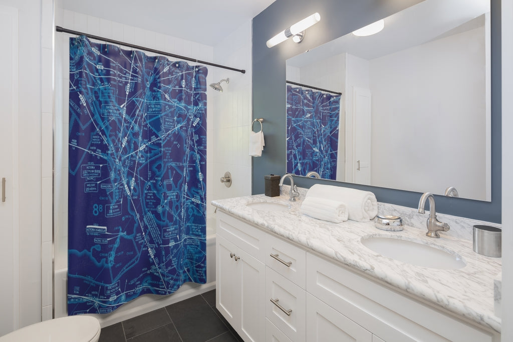 Aeronautical Chart shower curtain (blue)