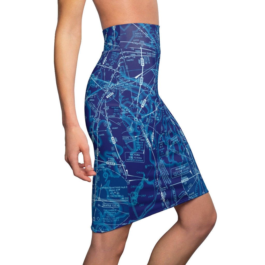Enroute Low Altitude Chart - women's pencil skirt (blue)