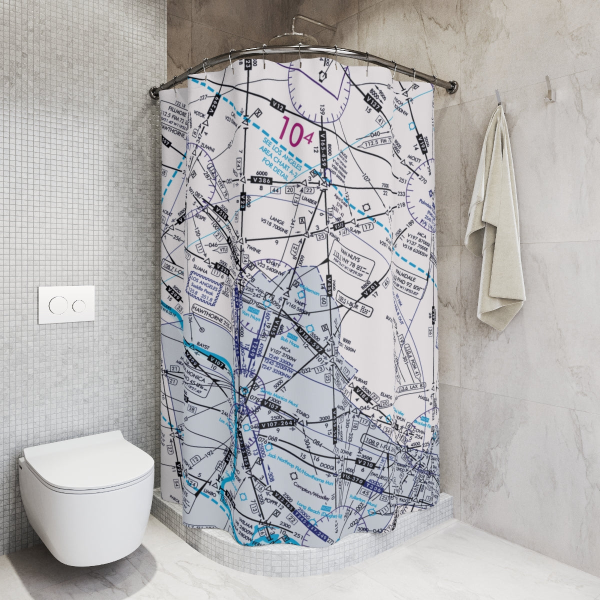 Aeronautical Chart shower curtain (ELUS3/white)