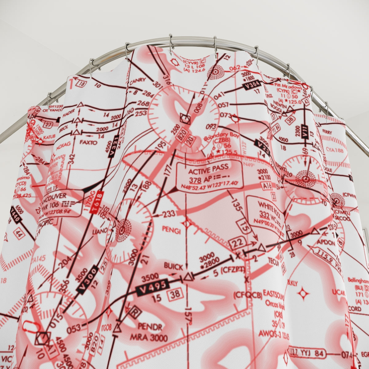 Aeronautical Chart shower curtain (ELUS1/red&white)