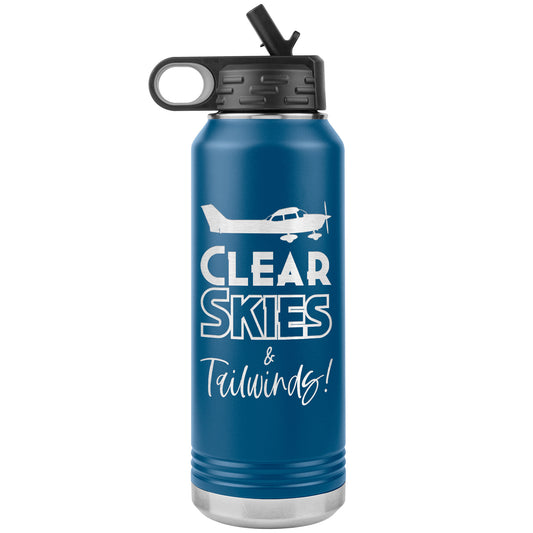 Clear Skies & Tailwinds! - 32 oz. water bottle (w/Cessna)