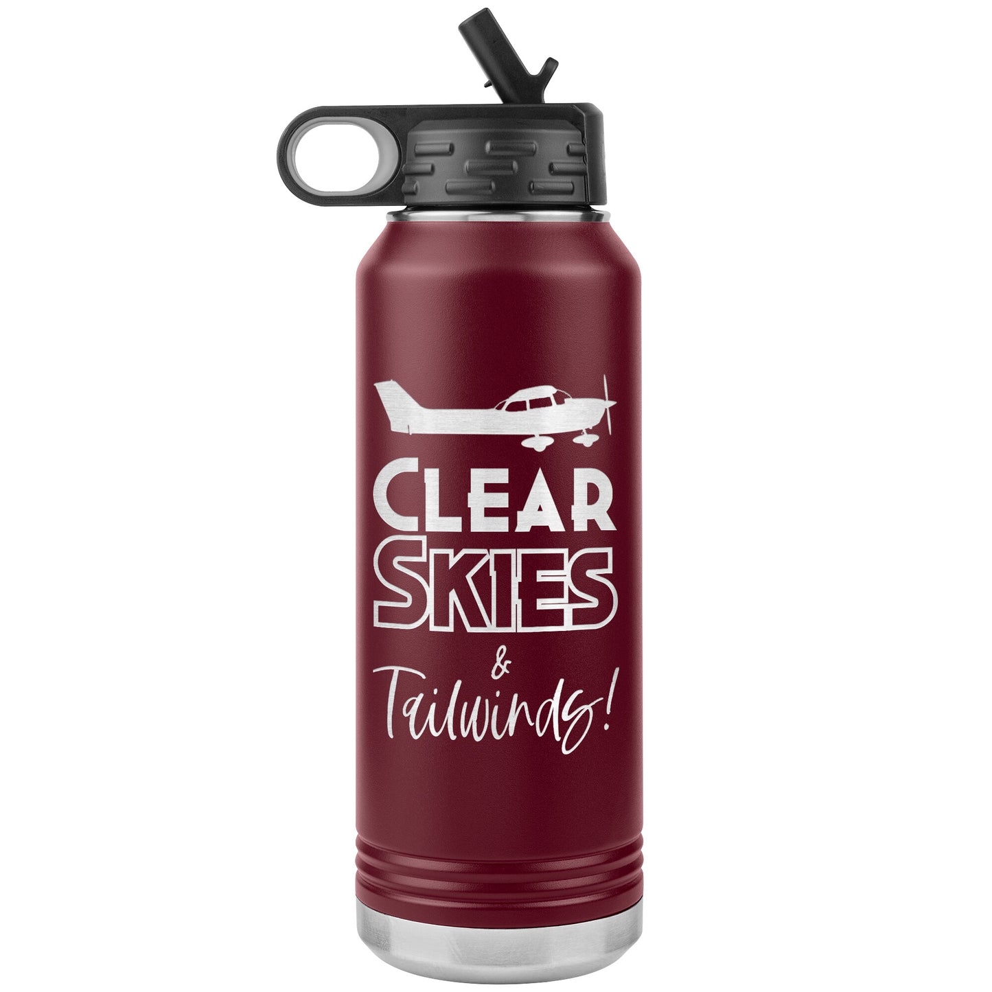 Clear Skies & Tailwinds! - 32 oz. water bottle (w/Cessna)
